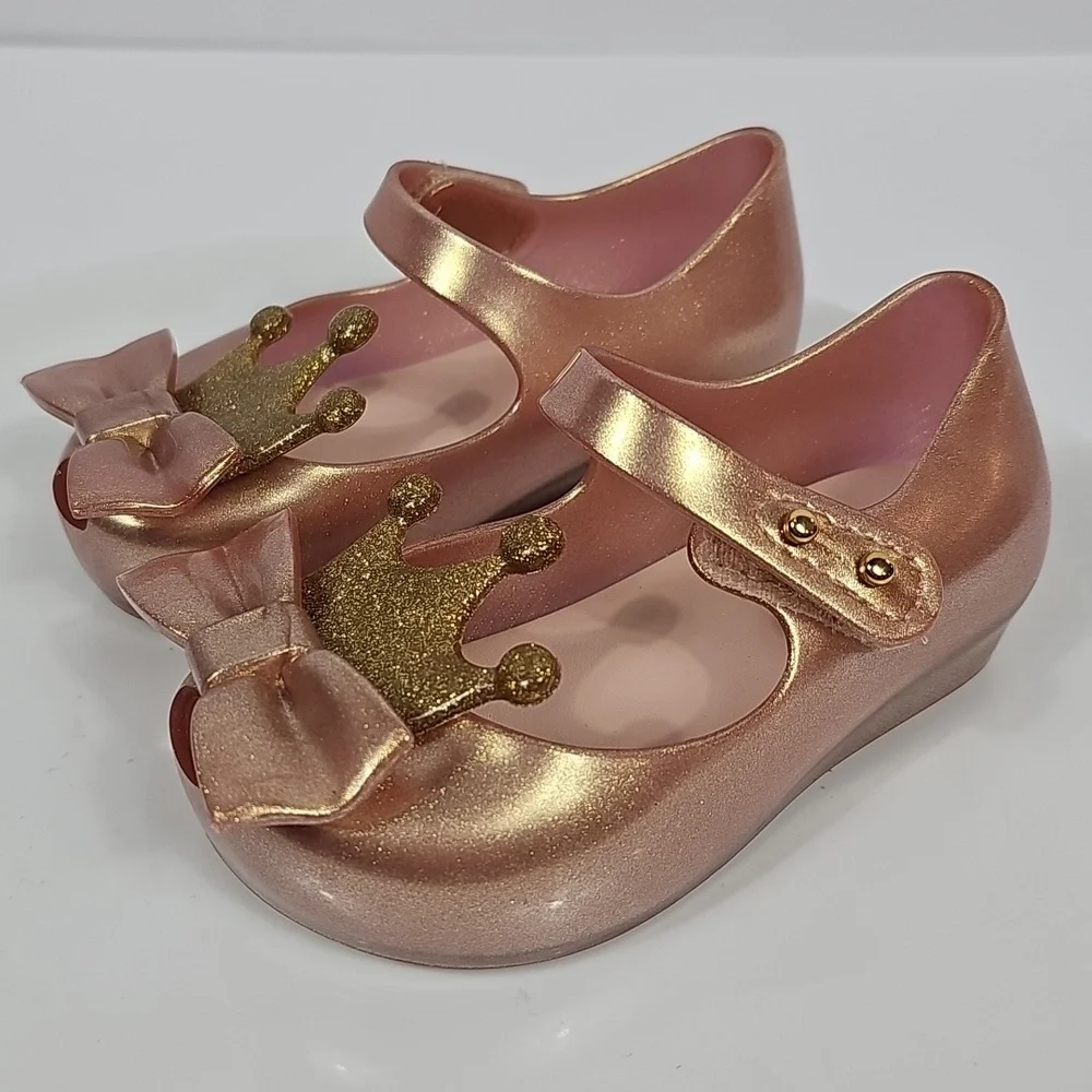NWOT Mini Melissa Ultragirl Princess Me Pink Jelly Shoes 6 Bow Crown Slip On